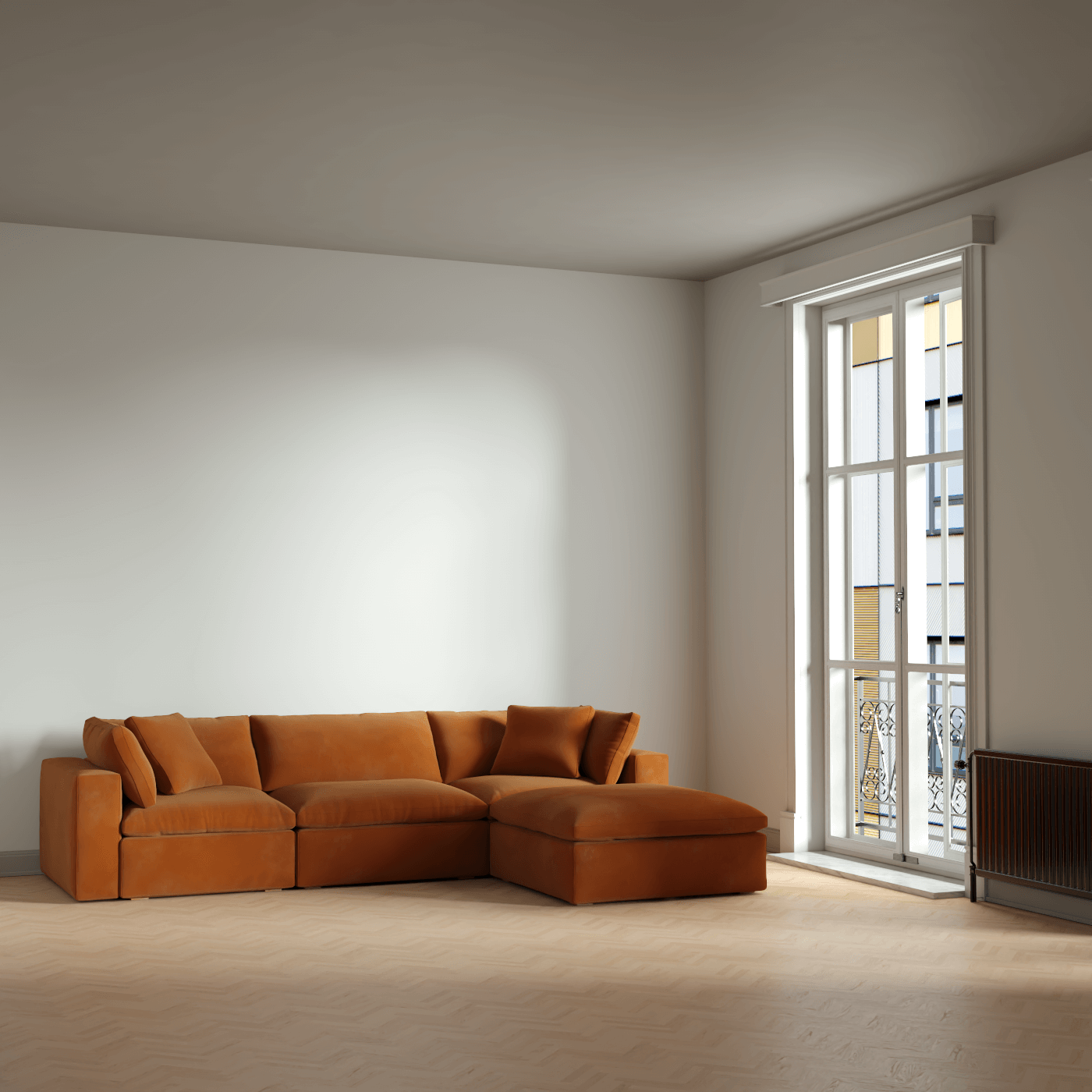 Canapé d'angle modulaire trois places Ari avec personnalisation complète du tissu