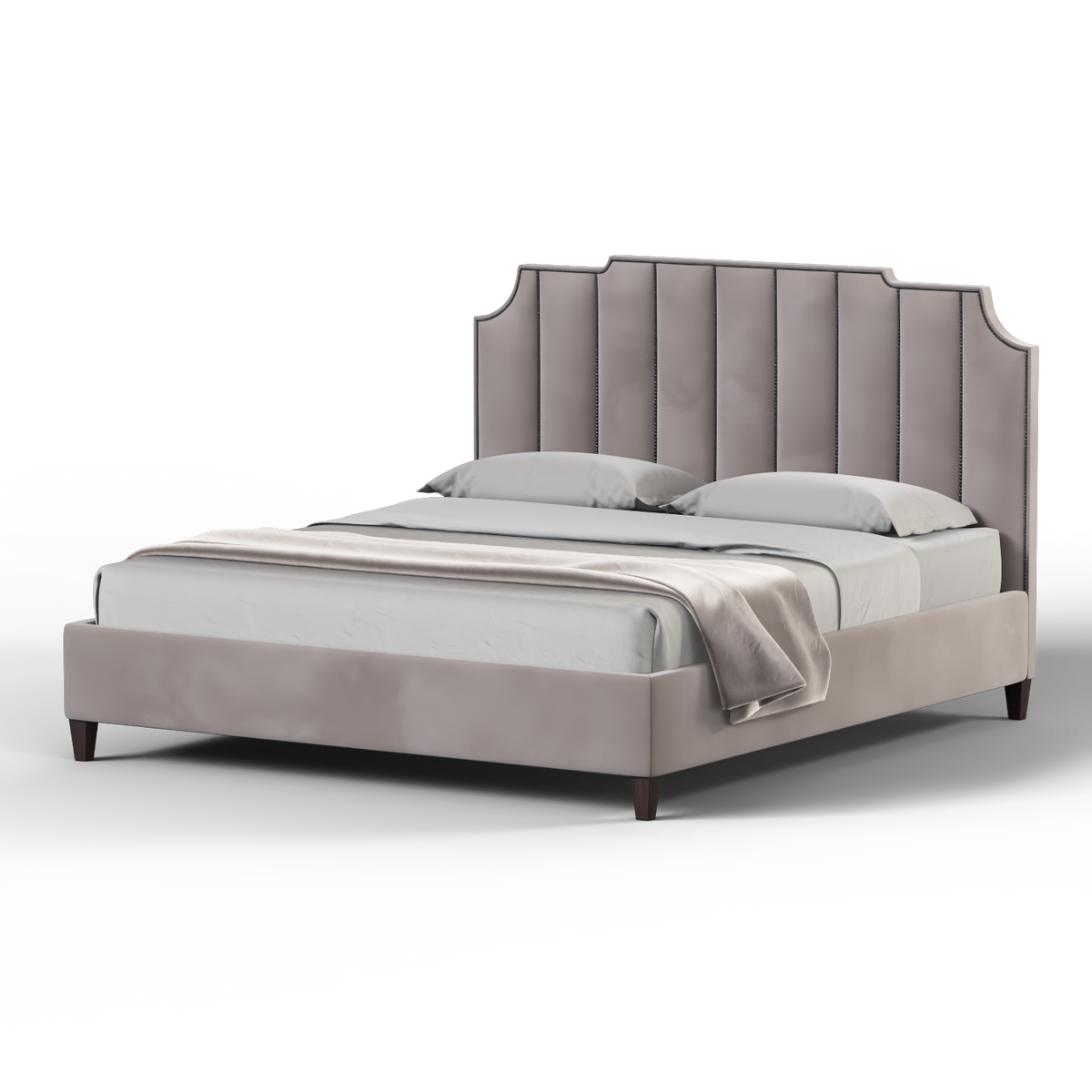 Bedspoke Gabriella Vertical High Headboard Bed – Light Gray Velvet