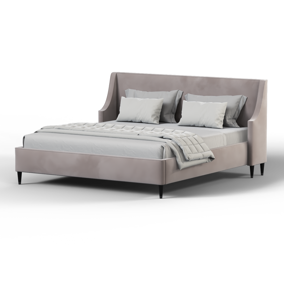 Bedspoke Laura High Headboard Bed – Light Gray Velvet