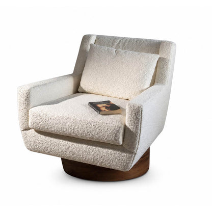 Gravity Boucle Armchair – White Textured Lounge Chair with Wooden Base