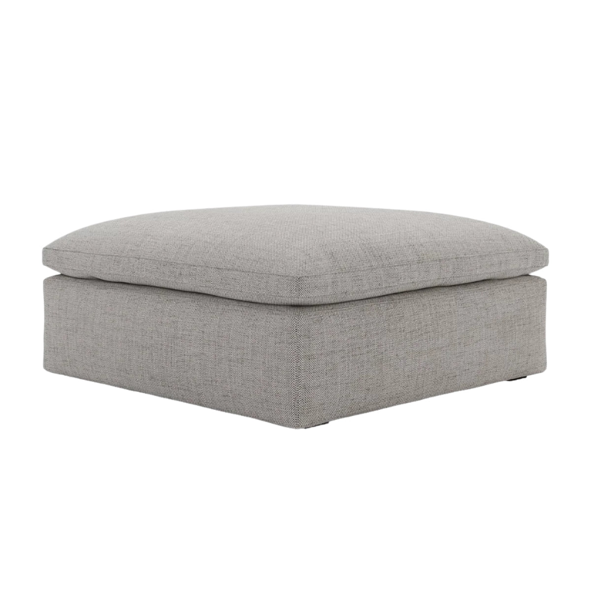 Upholstered pouffe in neutral grey fabric