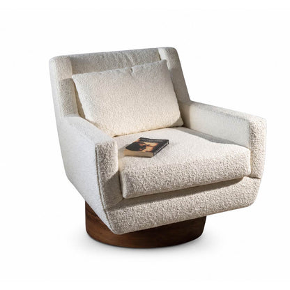 Gravity Boucle Armchair – White Textured Lounge Chair with Wooden Base