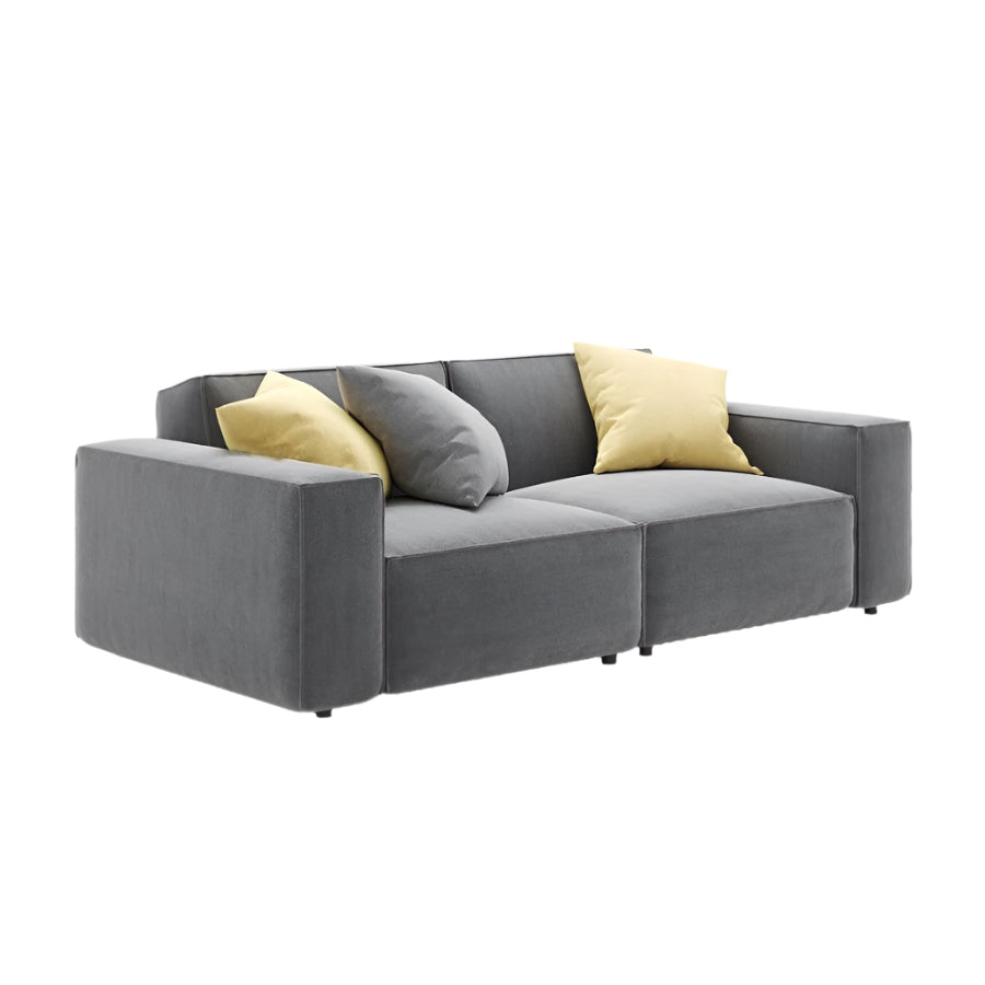 Thor 2 Seater Sofa – Grey Upholstered Couch with Square Armrests