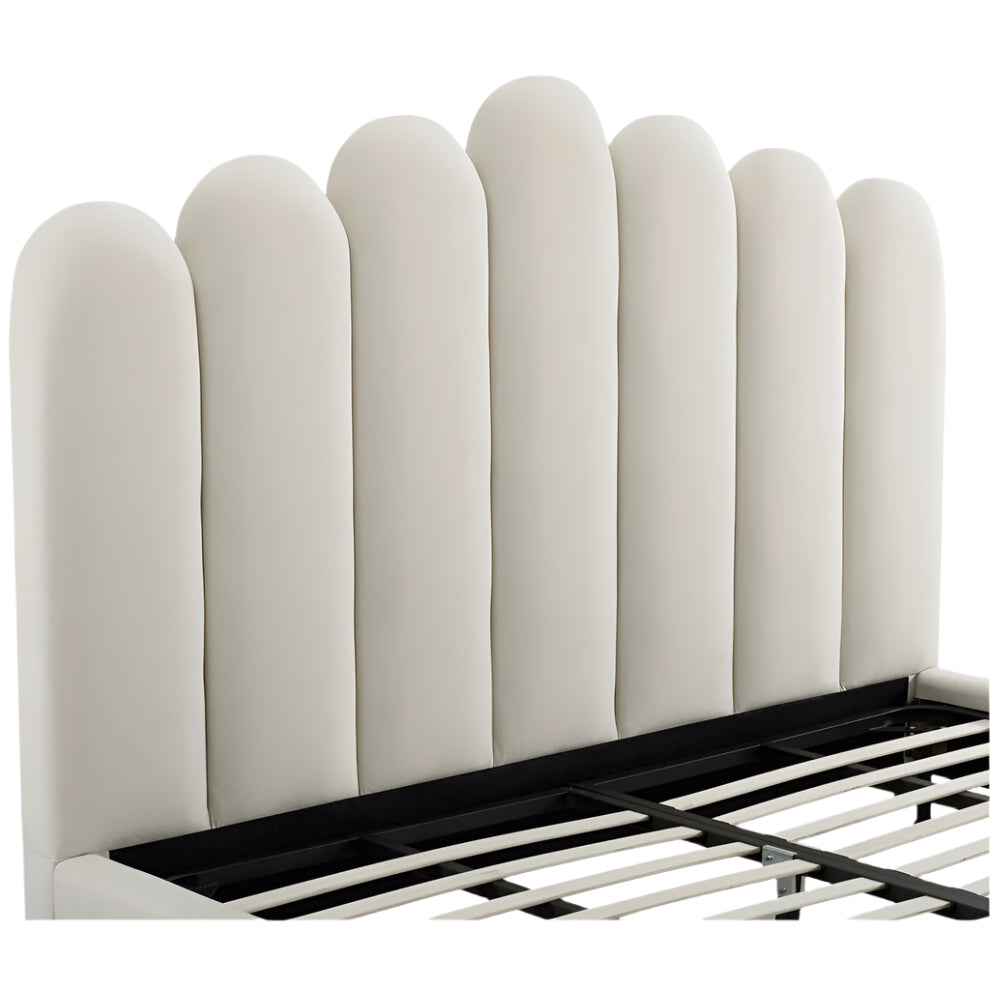 Camille Upholstered Double Bed with Scalloped Headboard
