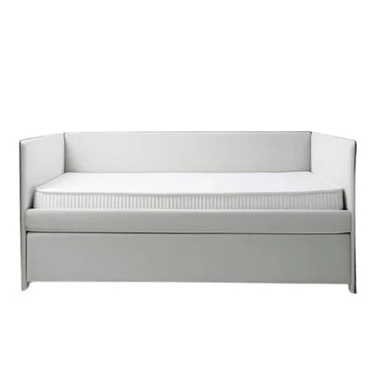 Mea bed with low frame and soft edge detailing