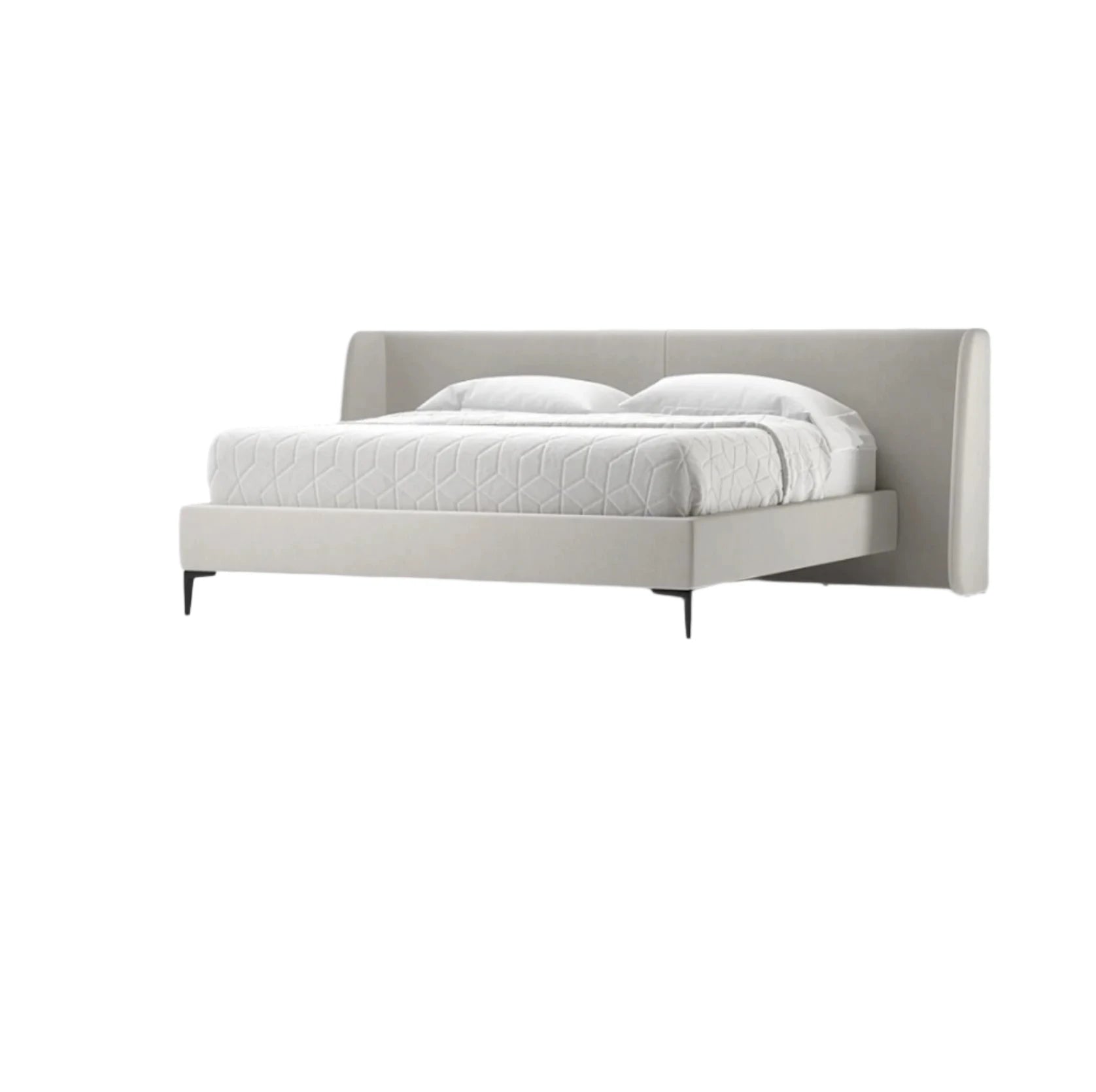 Handmade Double Bed Cosmopolitan with padded headboard and grey fabric