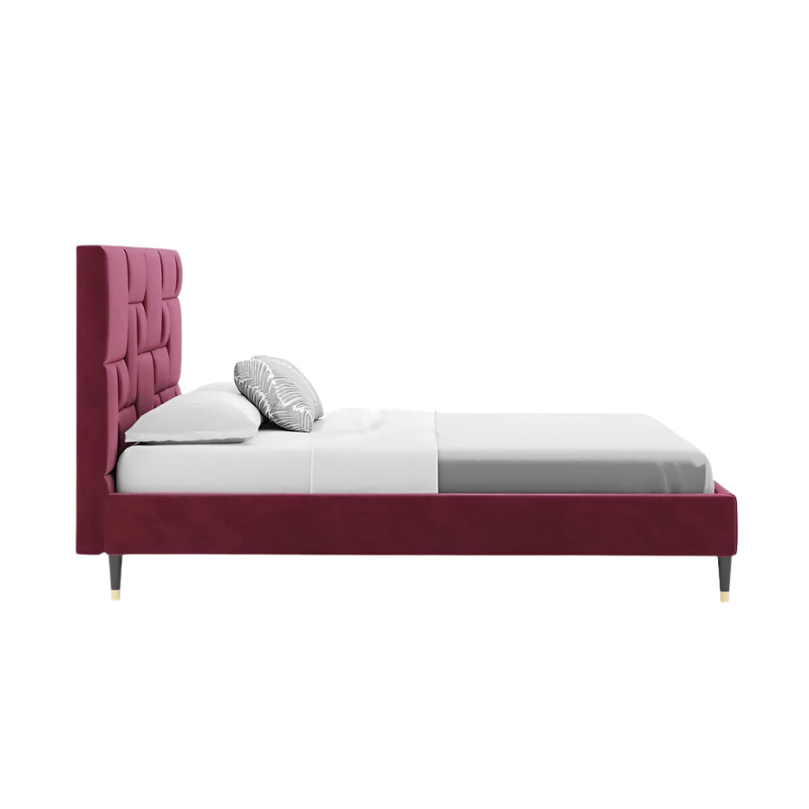 Celine Bed with Geometric Headboard and Gold-Tipped Legs