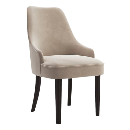 Upholstered chair with armrests and dark wood legs