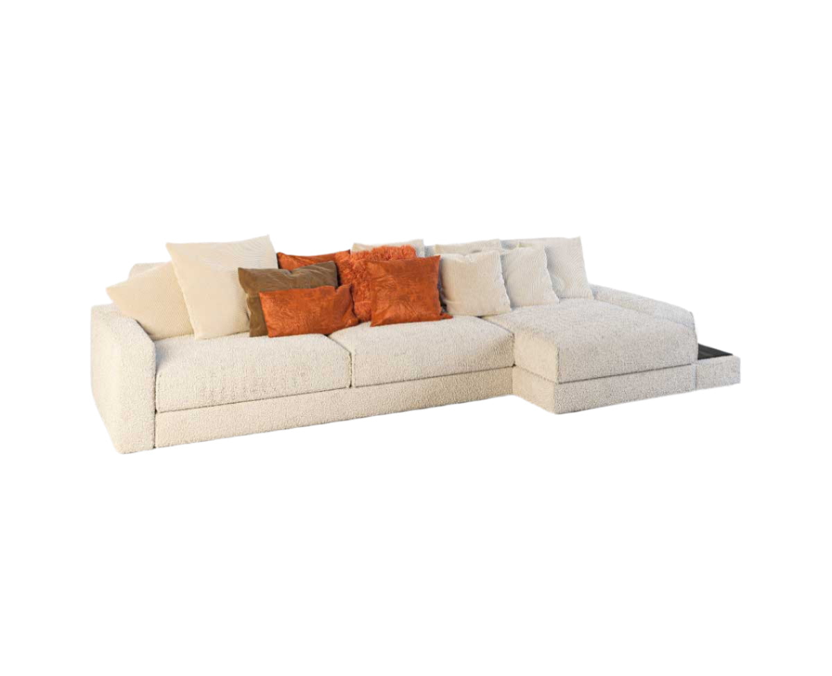 Parker L Boucle Corner Sofa with Chaise and Multiple Cushions