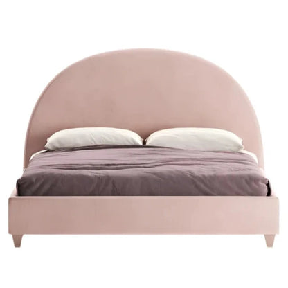 Luna bed featuring round headboard with clean silhouette