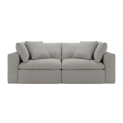 Ari 2 seater modular sofa in grey fabric with boxy design and four cushions