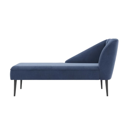 Lit de repos Deborah en velours bleu avec dossier à oreilles et pieds fins