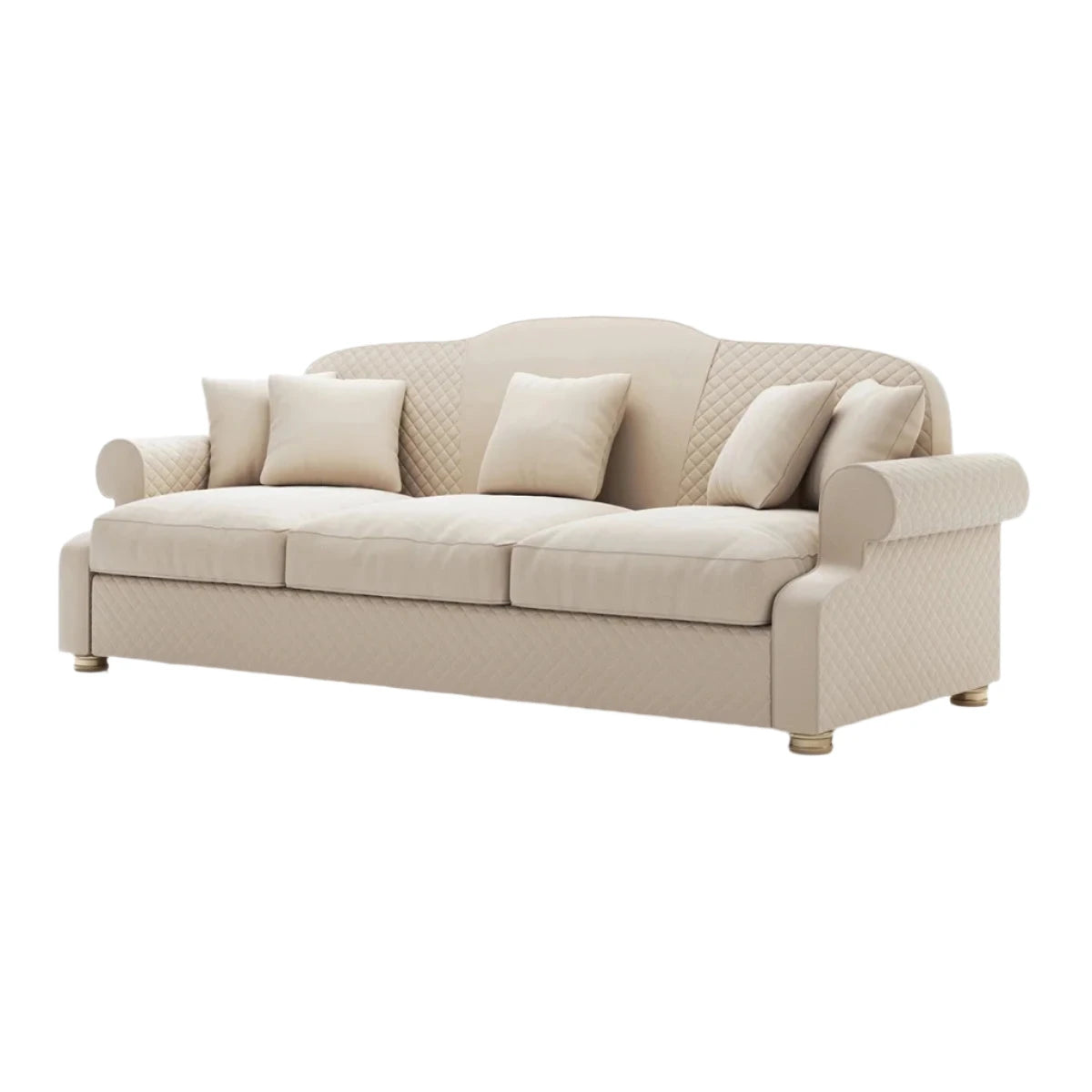 Handmade Vittoria 3-Seater Sofa with beech wood frame and quilted upholstery