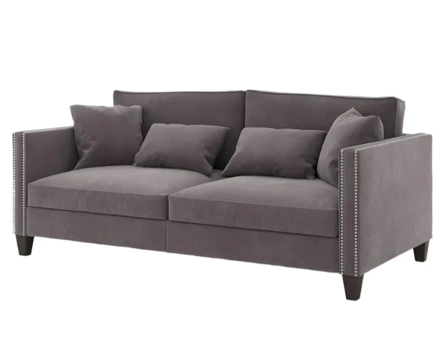 Handmade Joseph Sofa with beech wood frame and charcoal grey velvet upholstery