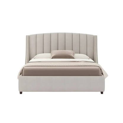 Harper Bed with Tall Vertical-Stitched Headboard and Upholstered Frame