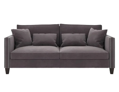 Luxury Joseph Sofa in charcoal grey velvet with nailhead trim for modern homes
