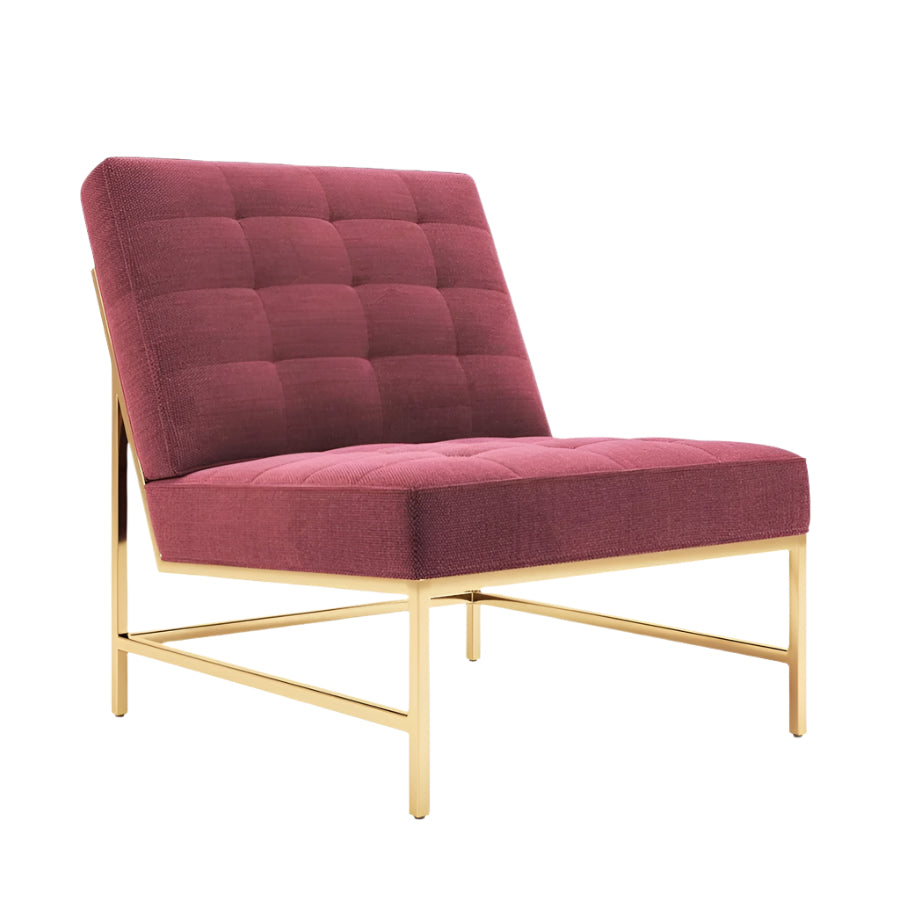 Upholstered lounge seat with curved back and minimalist metal legs