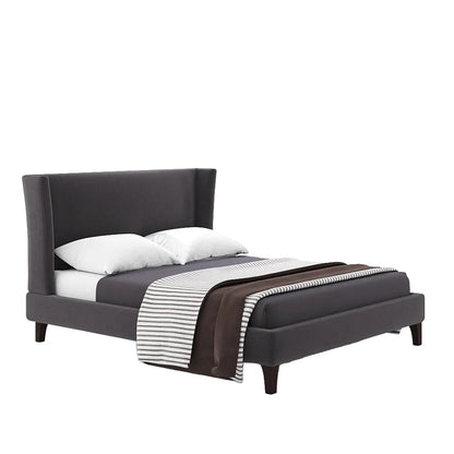 Lit Gunnar à tête de lit haute avec cadre rembourré et pieds en bois