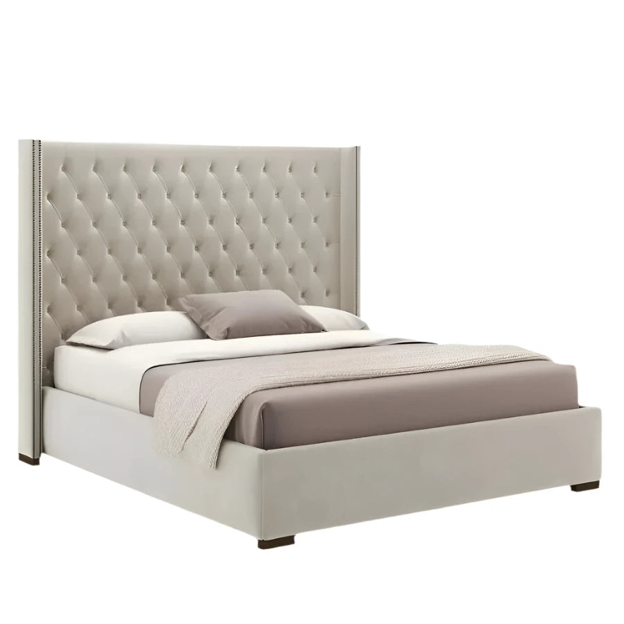 Dominique bed with tall headboard and structured base