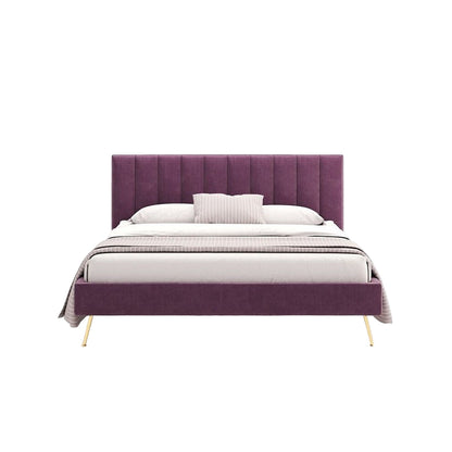 Lit Charlotte avec cadre rembourré violet et pieds dorés