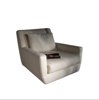 Gravity Boucle Armchair – White Textured Lounge Chair with Wooden Base
