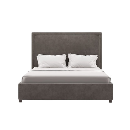 Lit Mia avec tête de lit haute rembourrée en tissu gris foncé