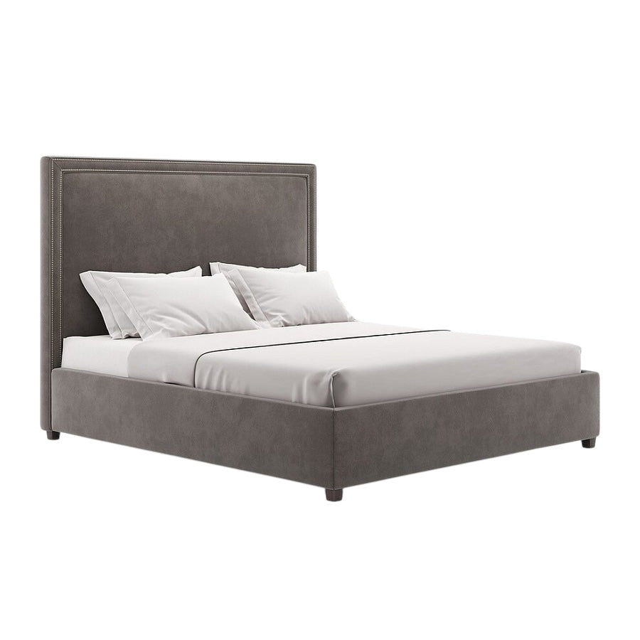 Lit Mia avec tête de lit haute rembourrée en tissu gris foncé