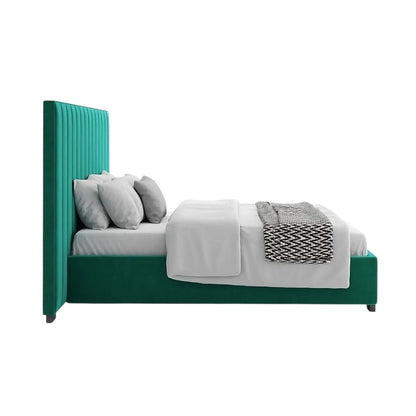 Lit Harald à tête de lit verticale avec revêtement vert riche