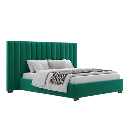 Lit Harald à tête de lit verticale avec revêtement vert riche
