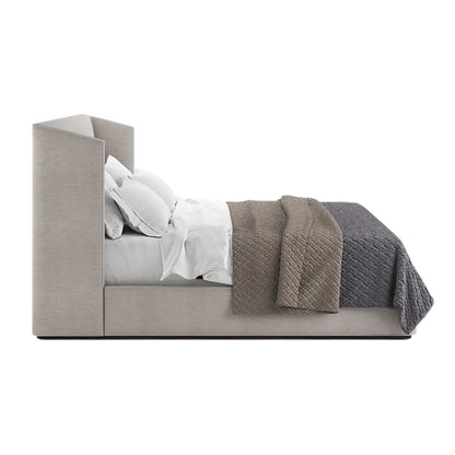 Lit Luna à tête de lit haute en tissu beige avec côtés inclinés