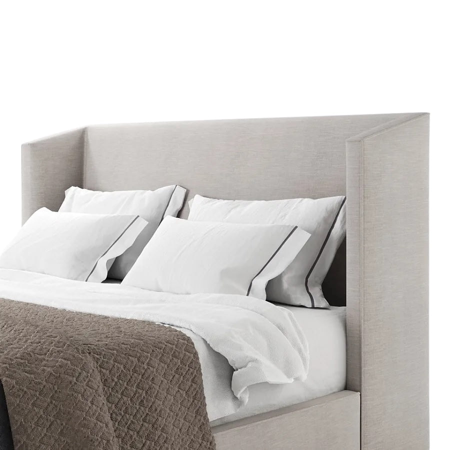 Lit Luna à tête de lit haute en tissu beige avec côtés inclinés