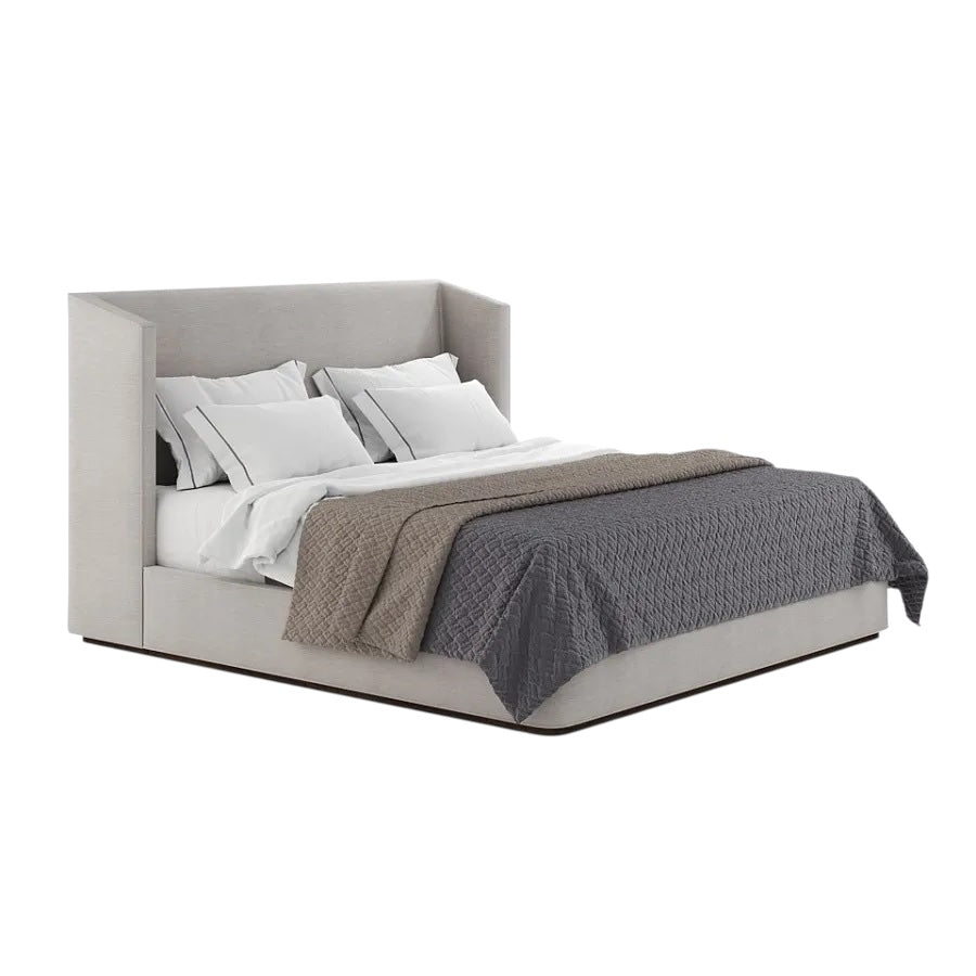 Lit Luna à tête de lit haute en tissu beige avec côtés inclinés