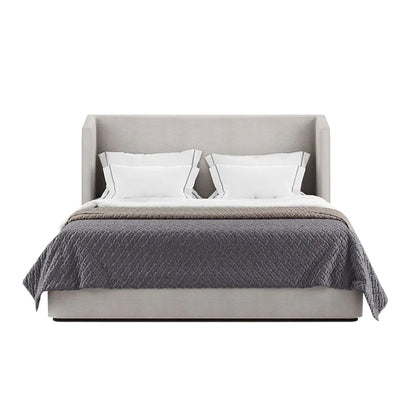 Lit Luna à tête de lit haute en tissu beige avec côtés inclinés