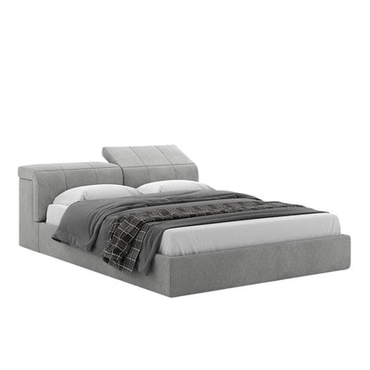 Lit Birger avec tête de lit rembourrée et cadre gris