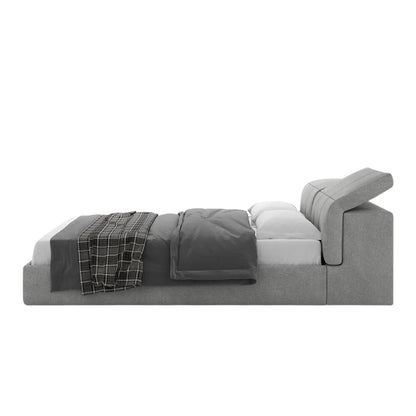 Lit Birger avec tête de lit rembourrée et cadre gris