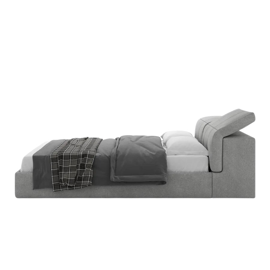 Lit Birger avec tête de lit rembourrée et cadre gris