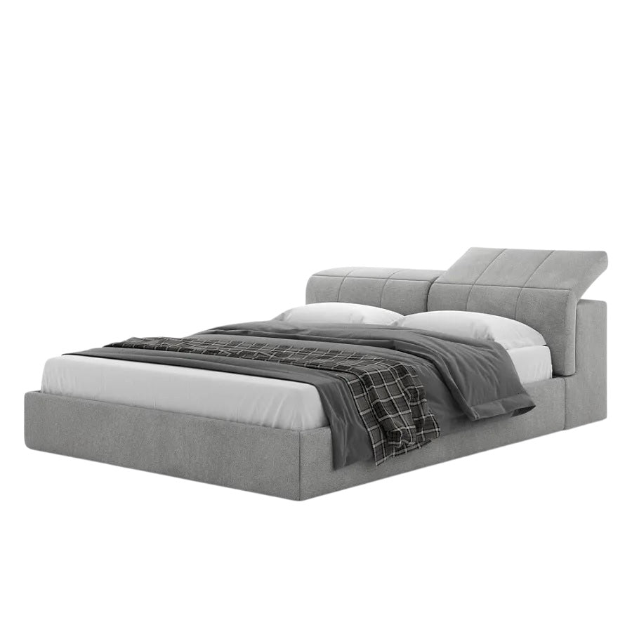 Lit Birger avec tête de lit rembourrée et cadre gris