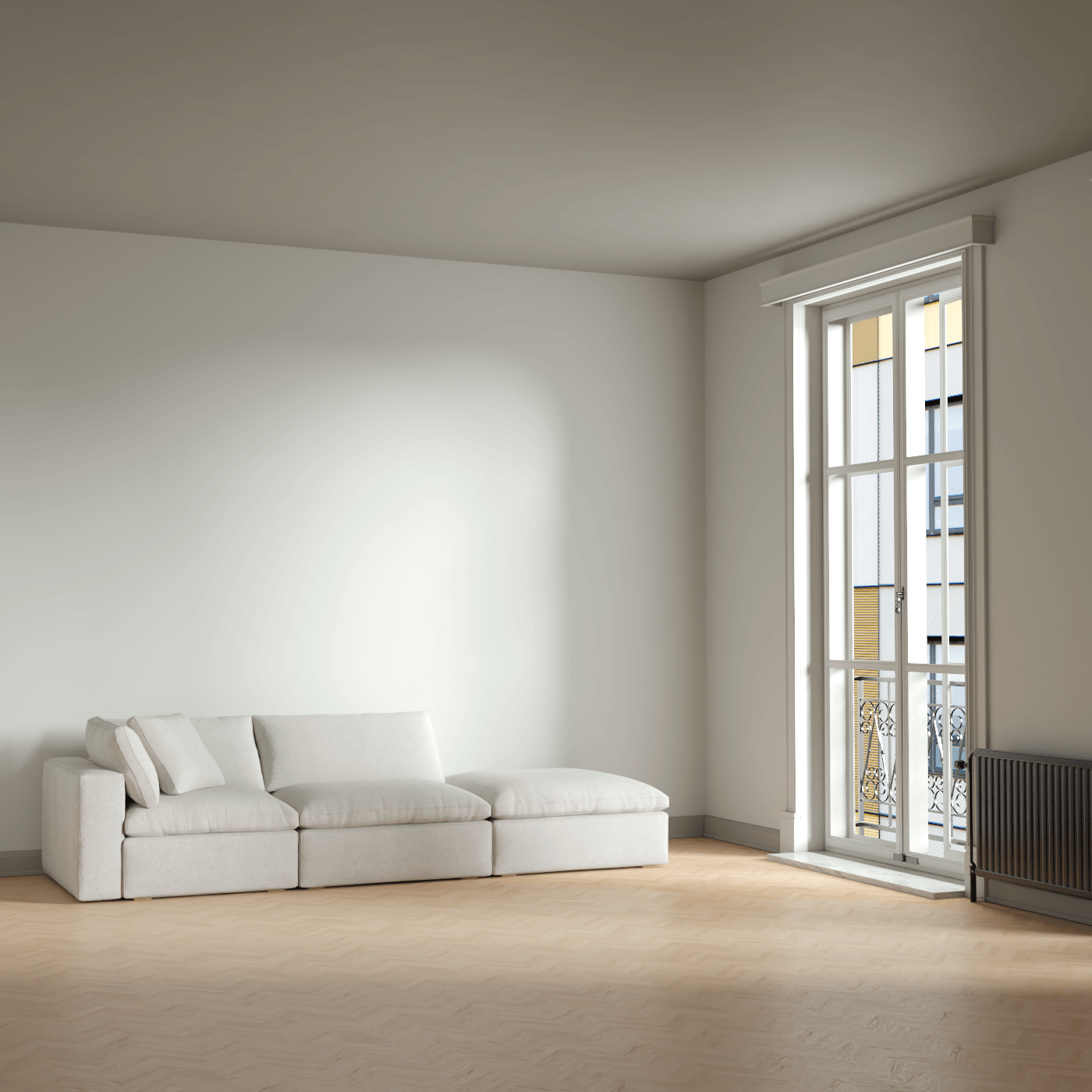 Canapé d'angle modulable Ari avec pouf - Large choix de tissus