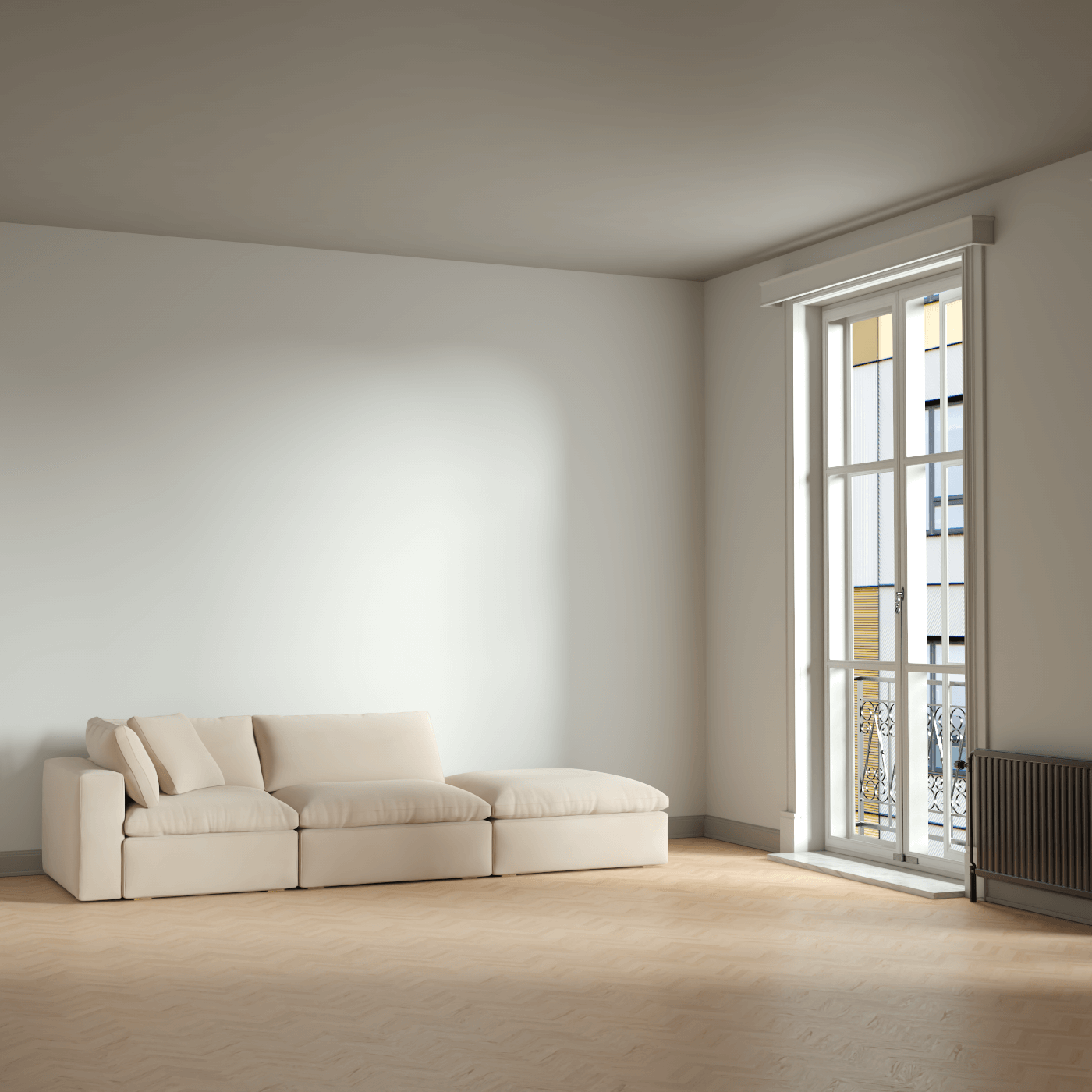 Canapé d'angle modulable Ari avec pouf - Large choix de tissus
