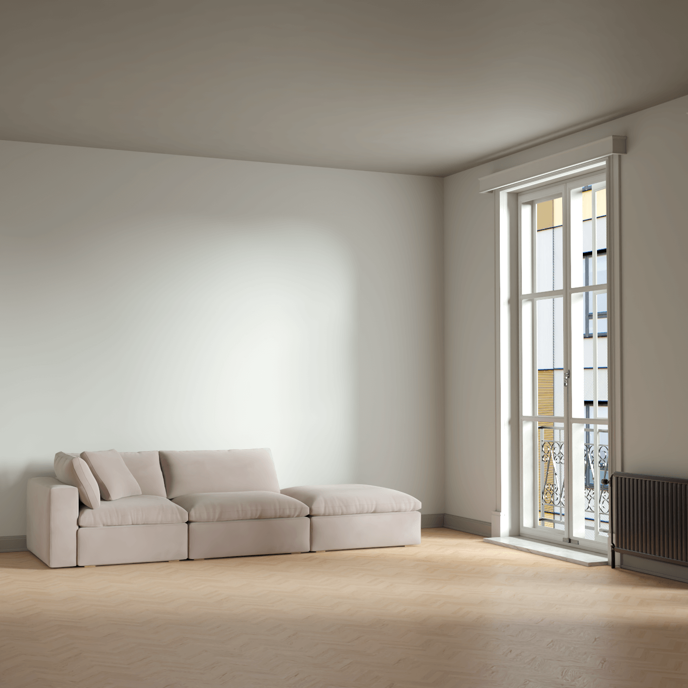 Canapé d'angle modulable Ari avec pouf - Large choix de tissus