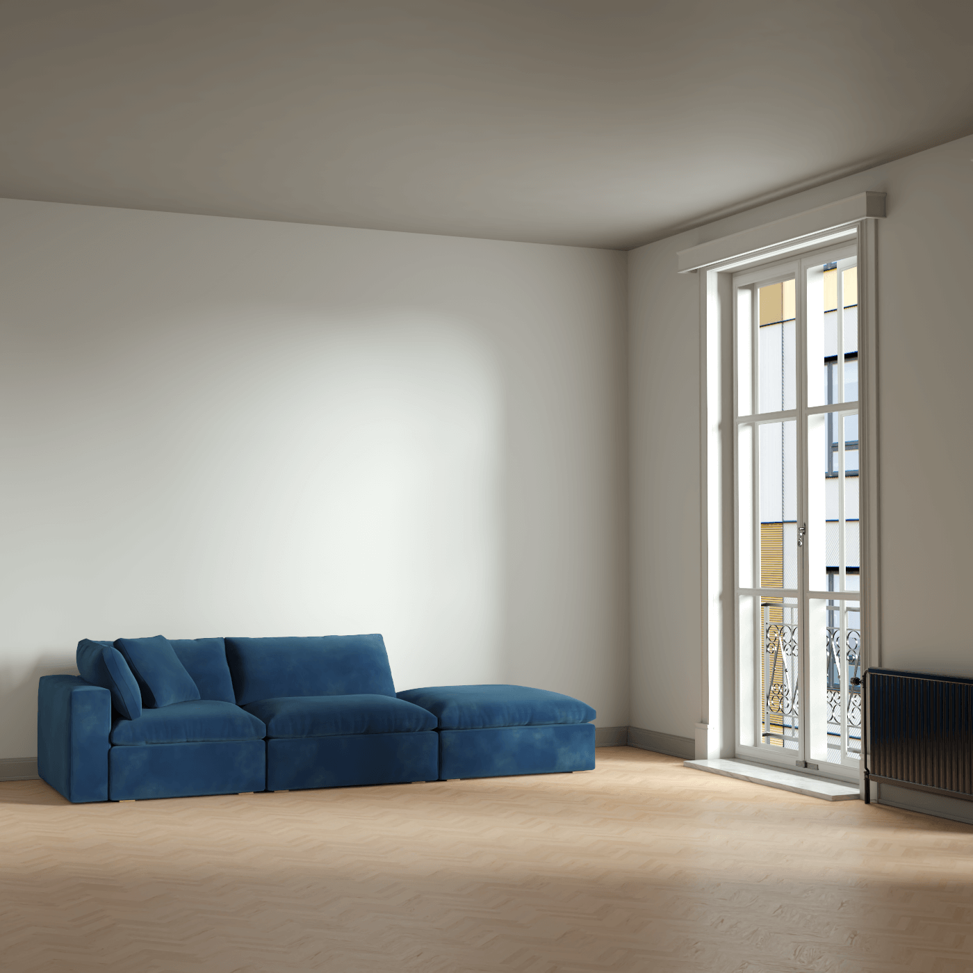 Canapé d'angle modulable Ari avec pouf - Large choix de tissus