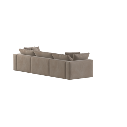Canapé d'angle modulaire trois places Ari avec personnalisation complète du tissu