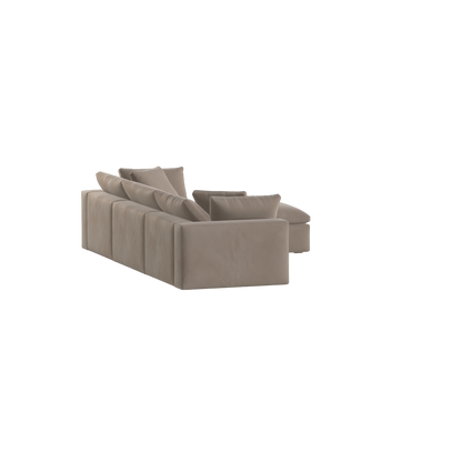Canapé d'angle modulaire trois places Ari avec personnalisation complète du tissu