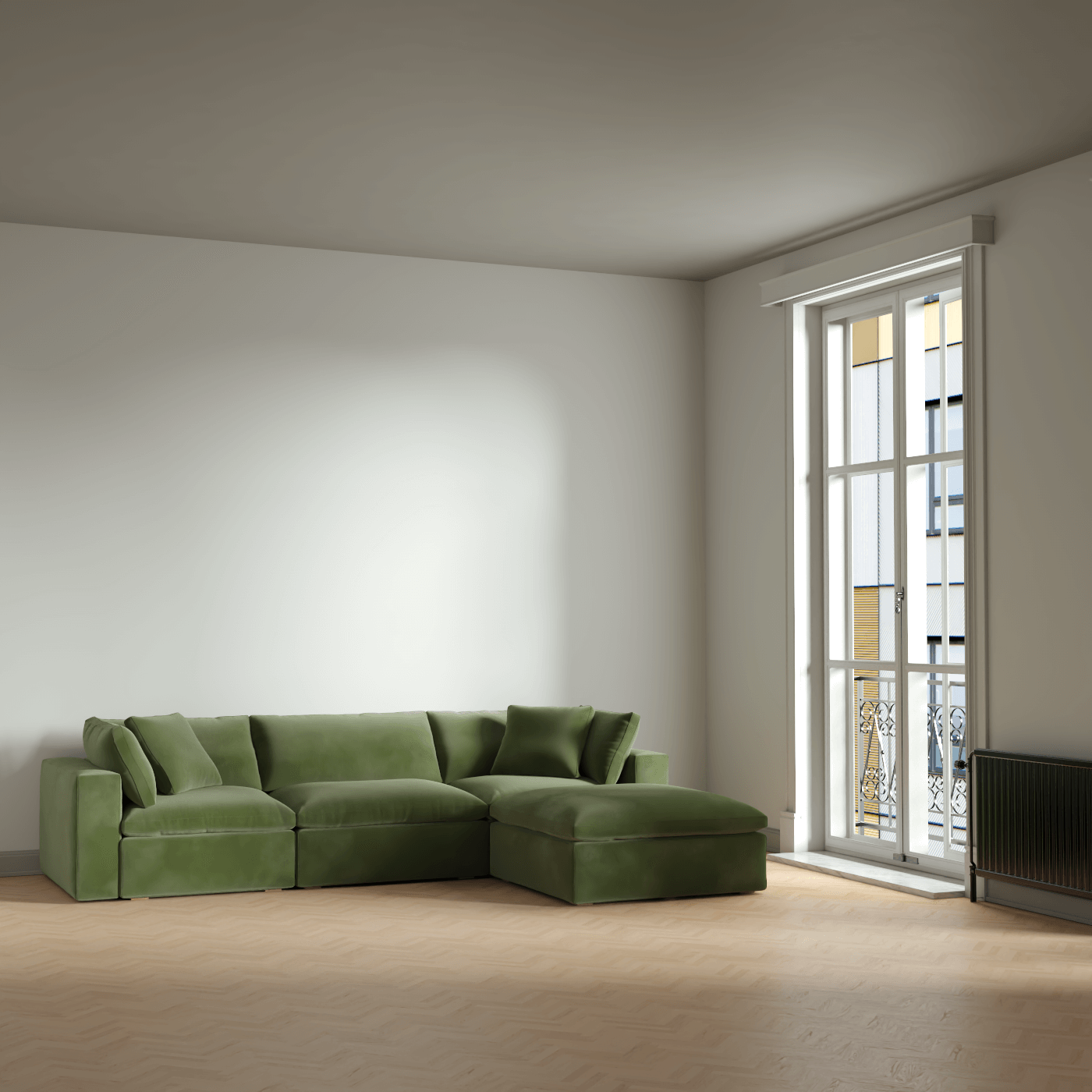 Canapé d'angle modulaire trois places Ari avec personnalisation complète du tissu