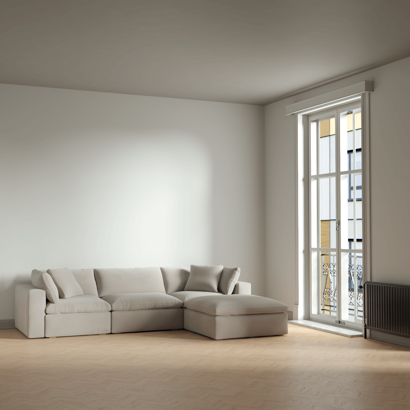 Canapé d'angle modulaire trois places Ari avec personnalisation complète du tissu
