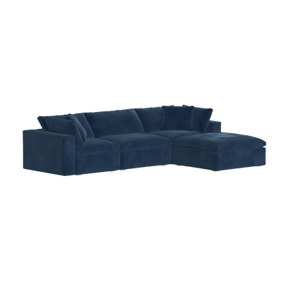Canapé d'angle modulaire trois places Ari avec personnalisation complète du tissu