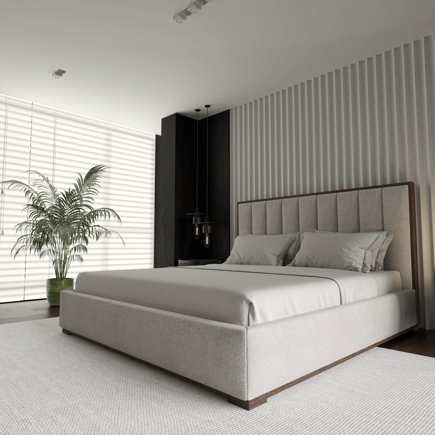 Ava Bed with Framed Vertical Headboard Panels