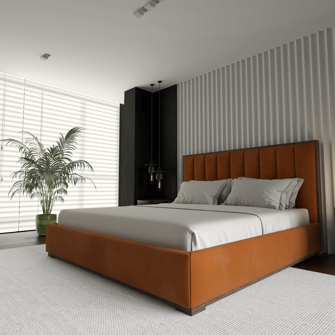 Ava Bed with Framed Vertical Headboard Panels
