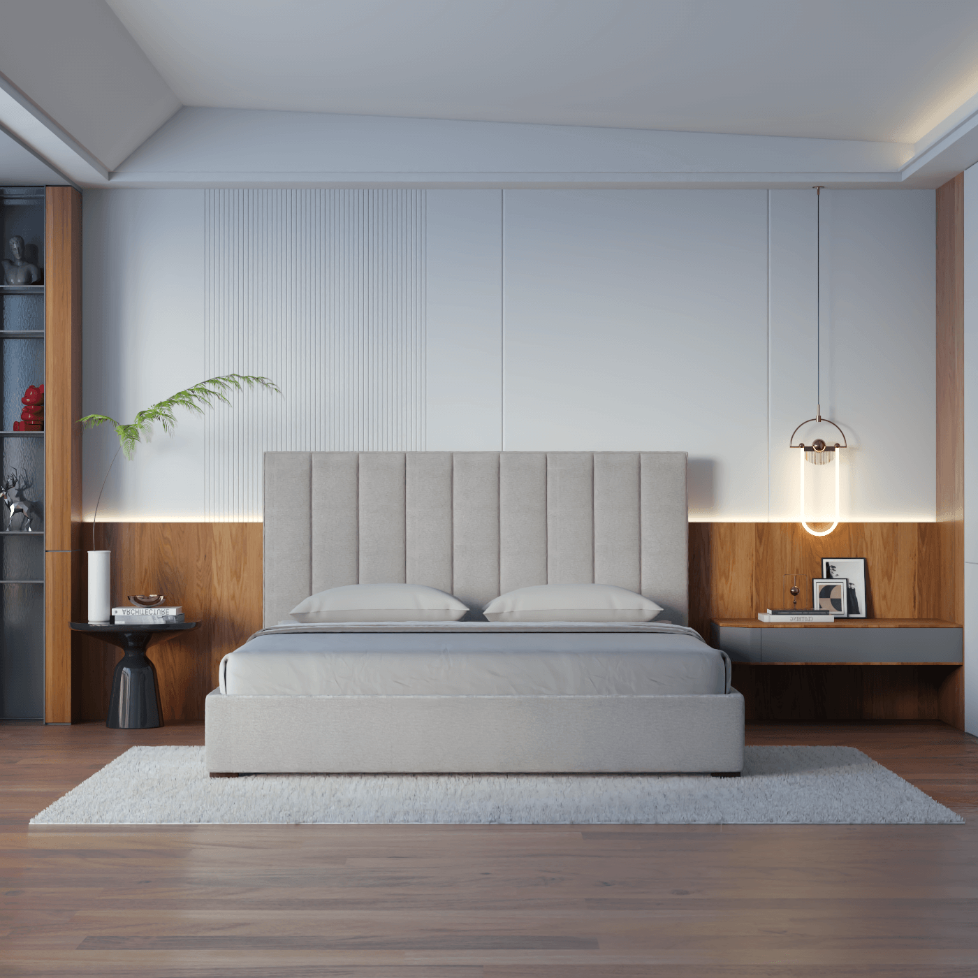 Lit à tête de lit haute Ava en tissu de luxe