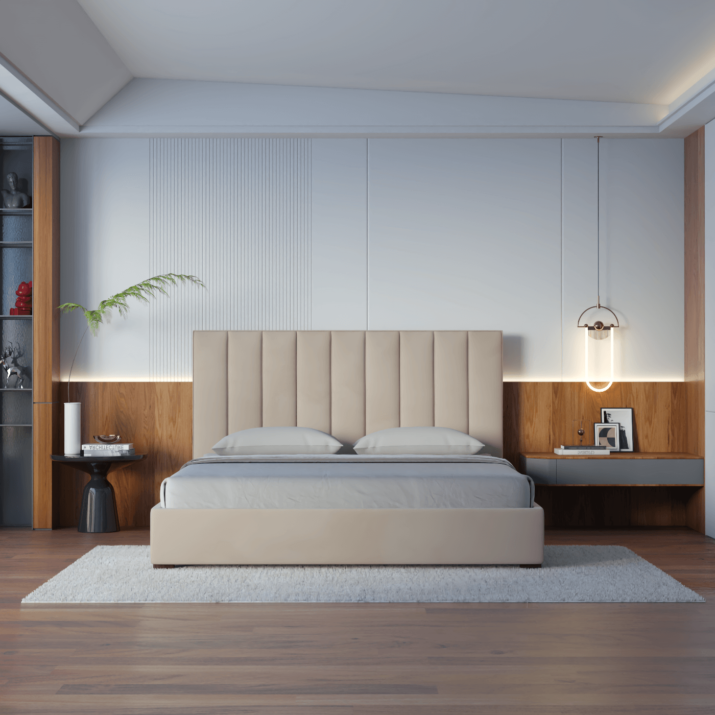 Lit à tête de lit haute Ava en tissu de luxe